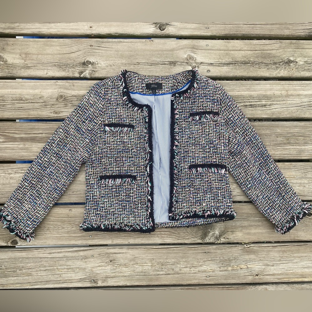 J. Crew Lady Metallic Tweed Jacket In Black Rainbow Multi Size 8 Lined Blazer